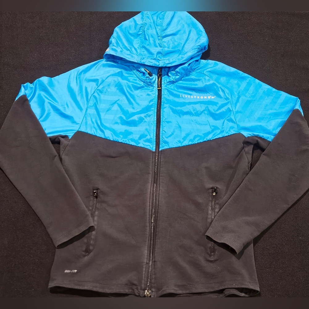 Nike Dri-Fit Livestrong Blue/Black Full Zip Jacket With Hood - Size Large